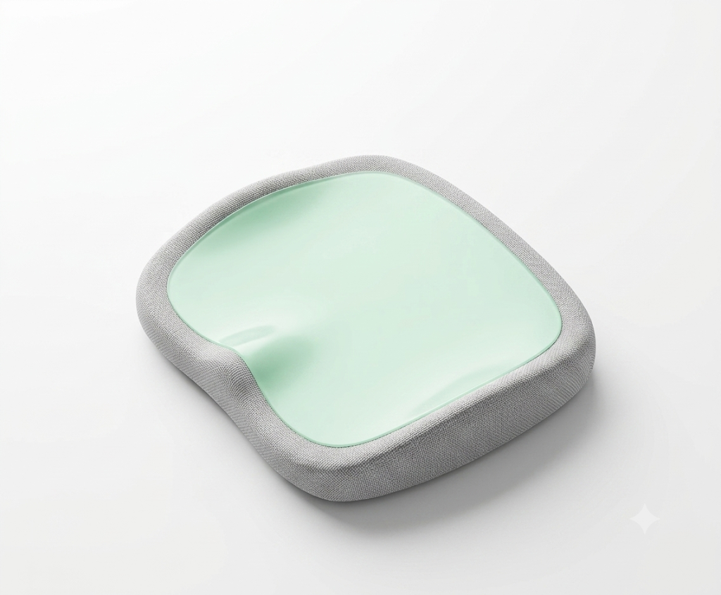 Sandur ergonomisk sittkudde i grått tyg med mintgrön yta